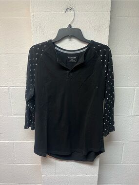Express Black Henley with Skull Raglan Sleeves